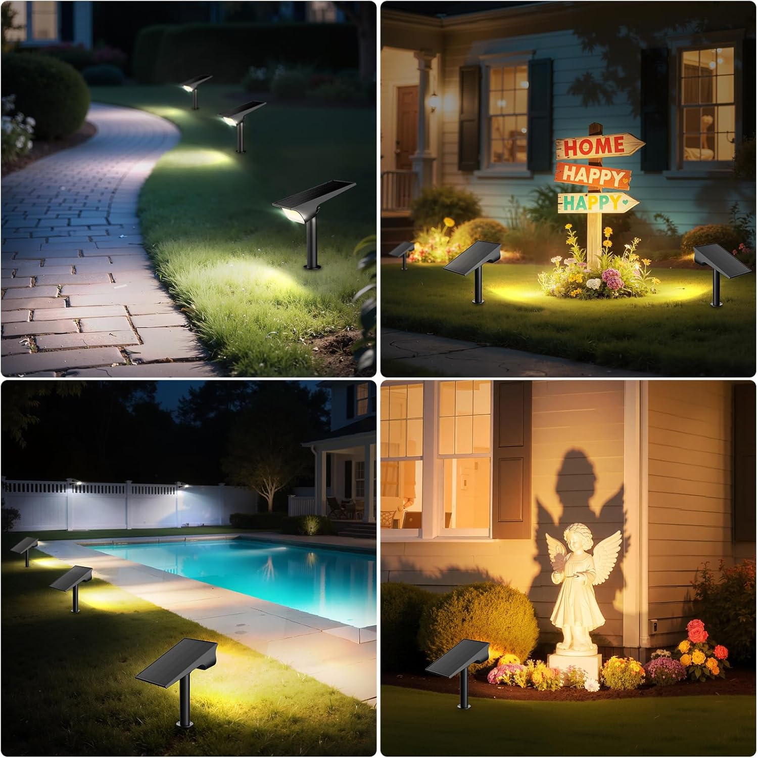 Solar Light Outdoor Waterproof IP65, 56 LED 3 Color Modes Solar Spot Lights Outdoor, Solar Powered Garden Lights for Outside Landscape Pathway Yard House Patio Garage Driveway Tree, 2Pack