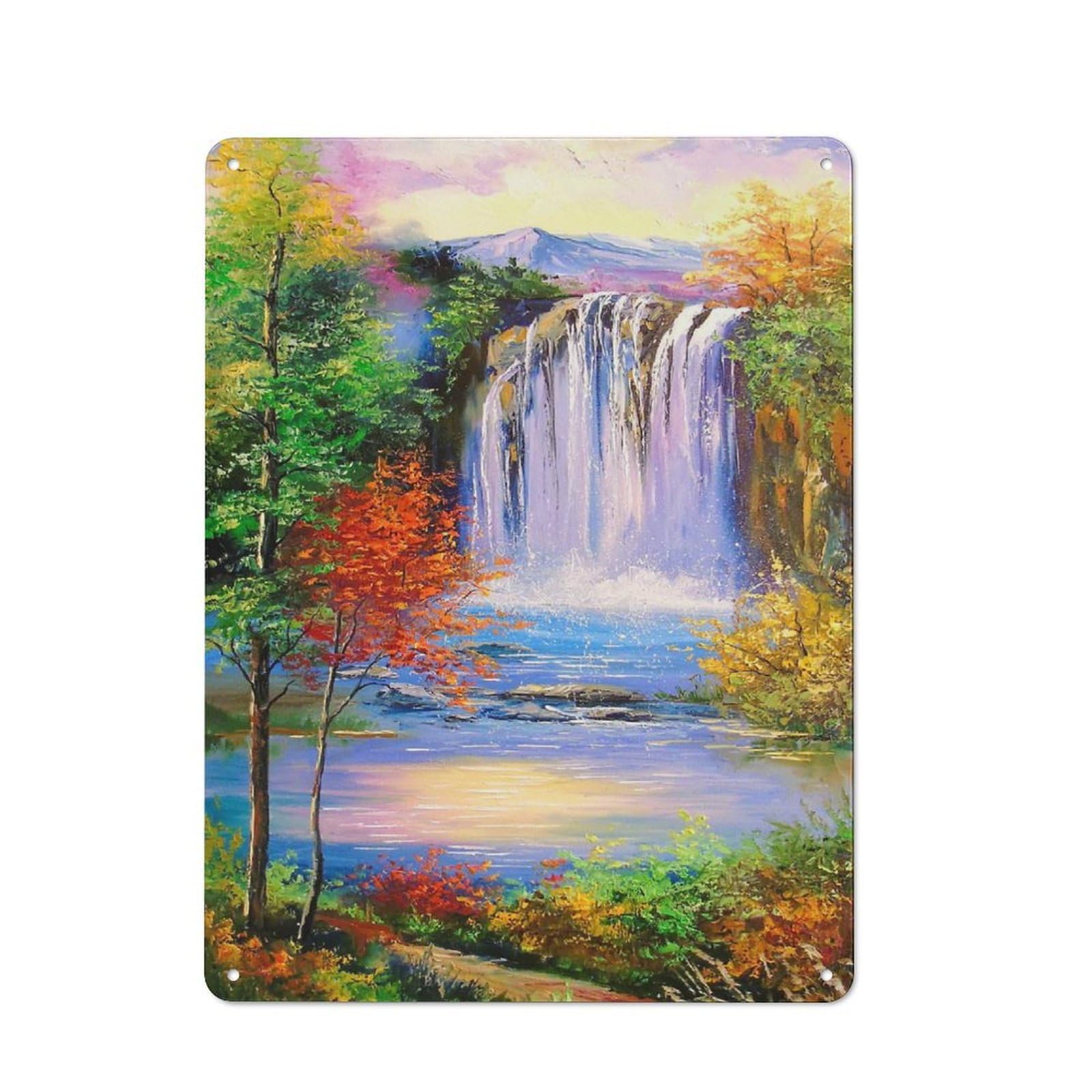 Junmoney Mountain Waterfall Smart Decorative Metal Sign 40X30cm, Studio Wall Plaque For Hobby Room, Office, Lounge Or Living Room