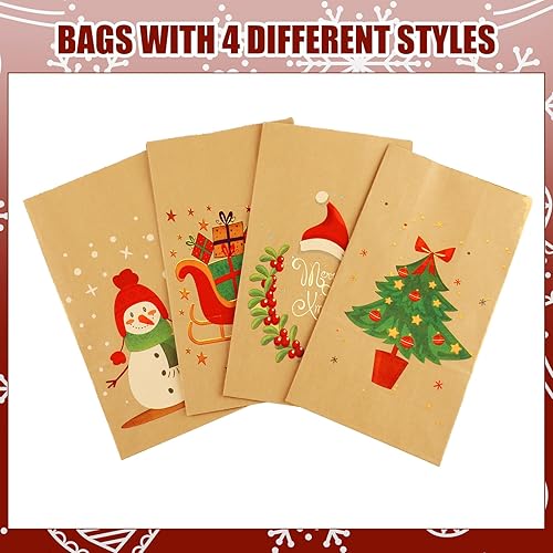 Miniatura 2 de Ireer 100 bolsas de regalo de Navidad de 9.4 x 5.1 x 3.1 pulgadas, bolsas de papel kraft de Navidad, bolsas de regalo de Navidad para vacaciones,
