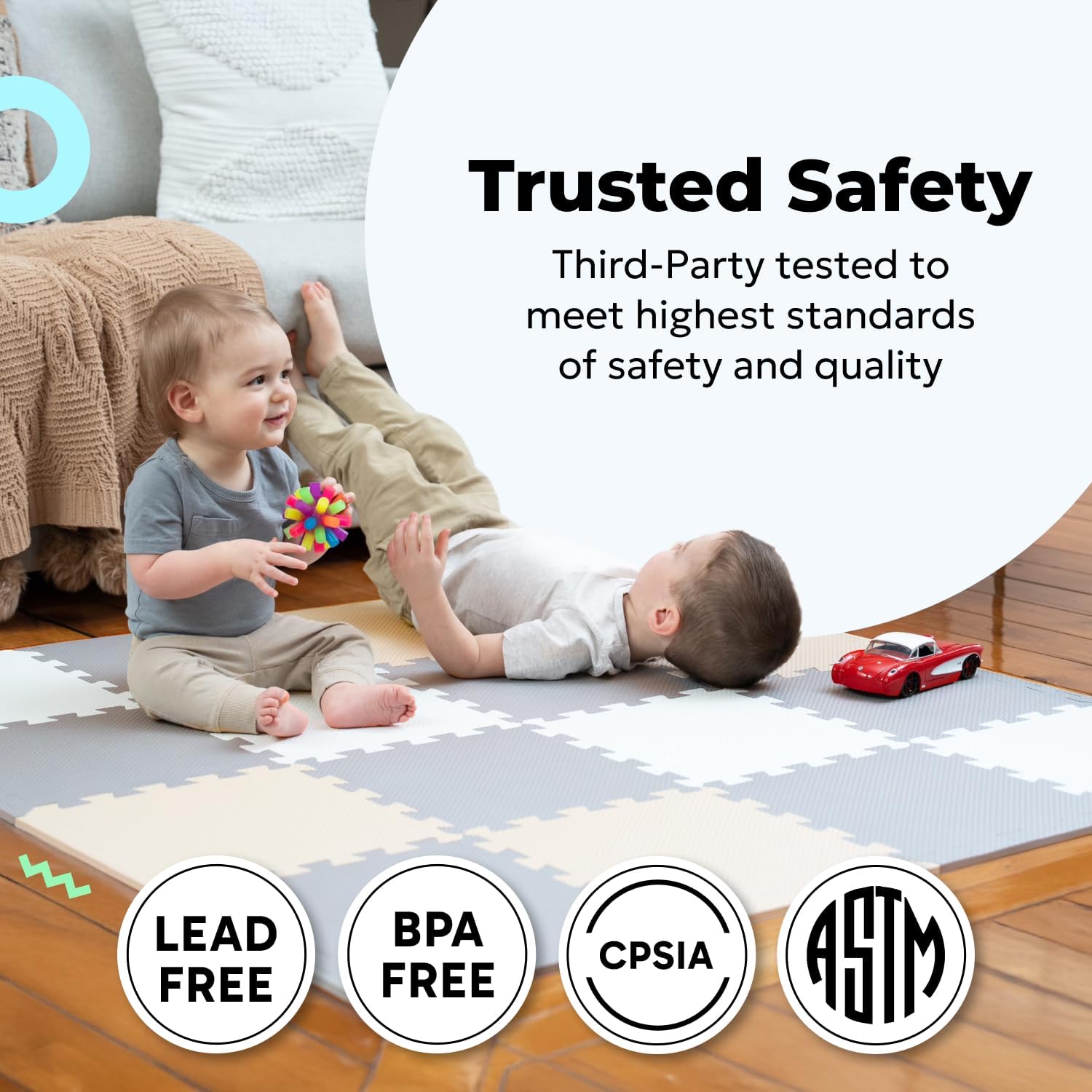 MioTetto Baby Play Mat, Soft Foam Floor Tiles for Kids. Adjustable Interlocking Foam Tiles, Fits with 50x50 Playpen Baby mat for Crawling & Development, Safe & Non-Toxic Playmat for Babies 6-12 Months