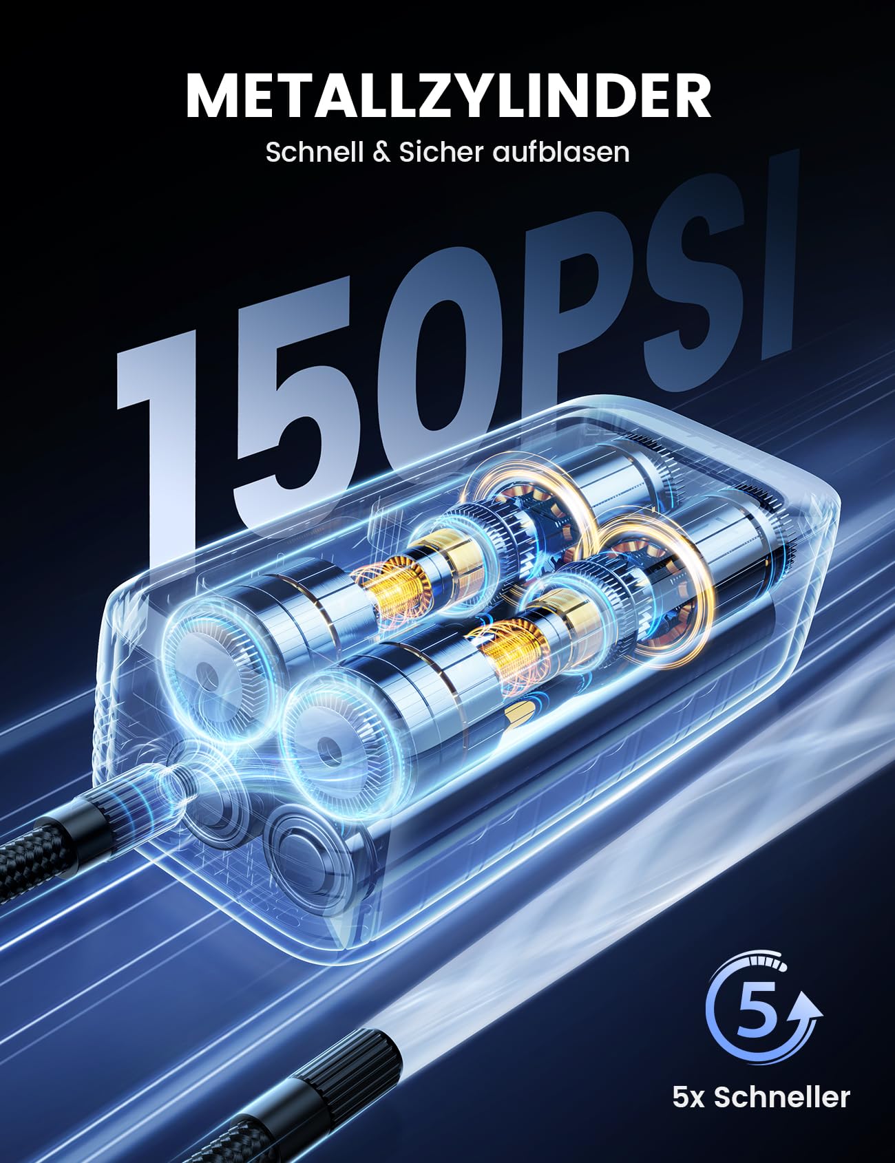 Lamicall Elektrische Luftpumpe, Akku Fahrradpumpe - [5X Schneller] 150PSI Tragbare Fahrrad Pumpe für alle Ventile, Mini Kompressor für Auto, E-Bike, Motorrad, Bälle, Fahrrad Zubehör, mit LED-Licht
