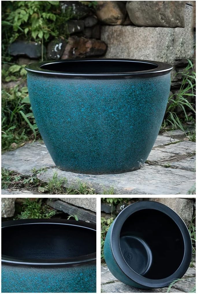 Aquarium Ceramic Goldfish Bowl Fish Tank Water Lily Pot Lotus Large Tank Lotus Pot Outdoor Courtyard Large Water Tank Retro Koi Tank Fish Tank Decorations (Color : A, Size : 120cm)