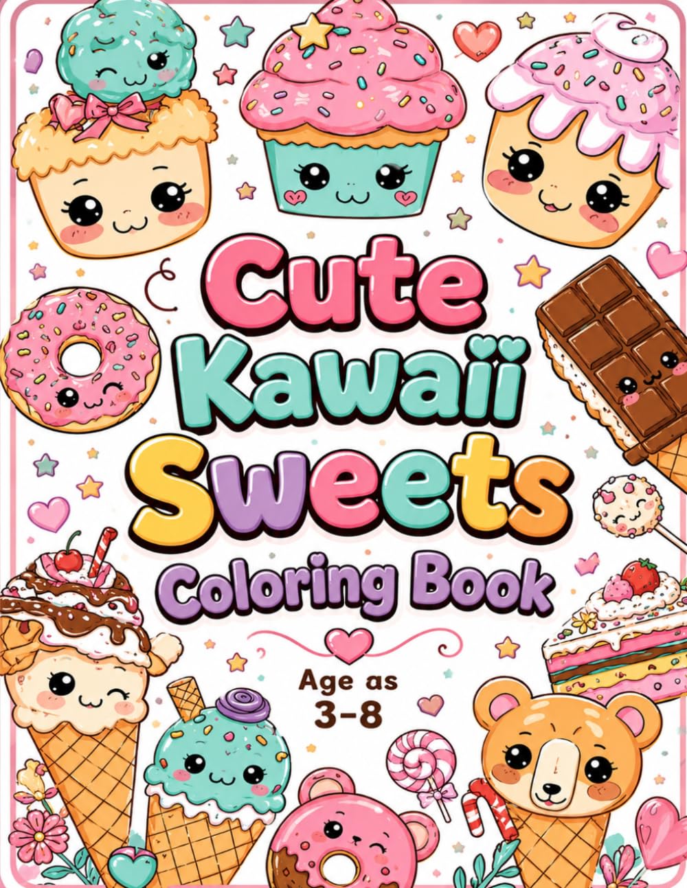 Cute Kawaii Sweets Coloring Book: Fun and Easy Coloring Pages for Kids Ages 3-8