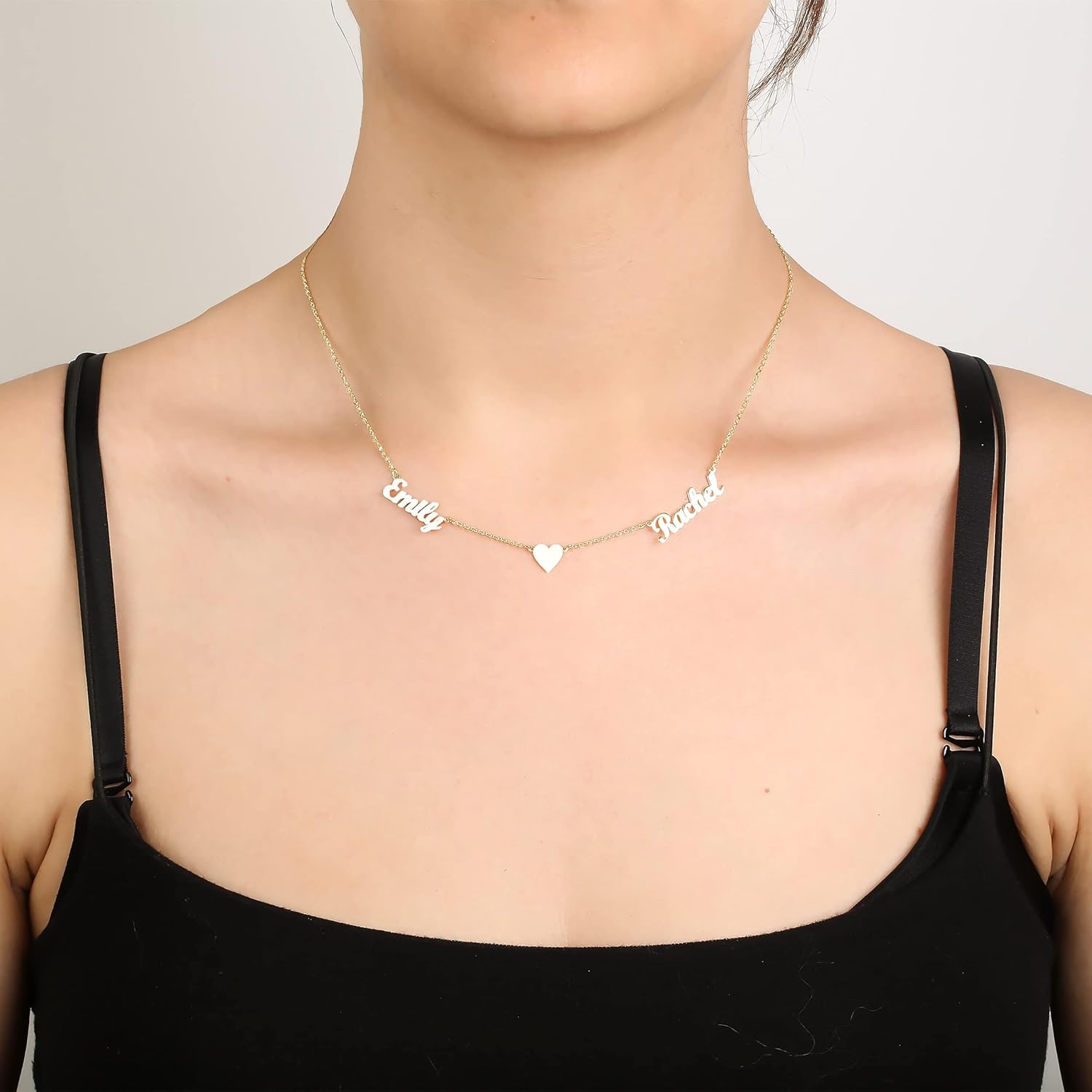 JEWEE DIAMOND Personalized Multiple Name Necklace with Heart Charm - 14K Gold/Silver Custom Pendant for Kids Names - Handmade Sideways Necklace - Dainty Gift for Women - Image 4