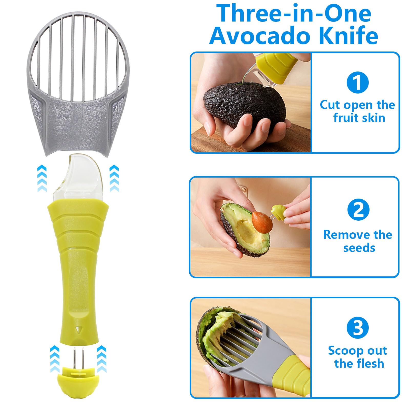 Coupe Pomme Acier Inoxydable 3-en-1 Trancheuse à Avocat Poignée Ergonomique