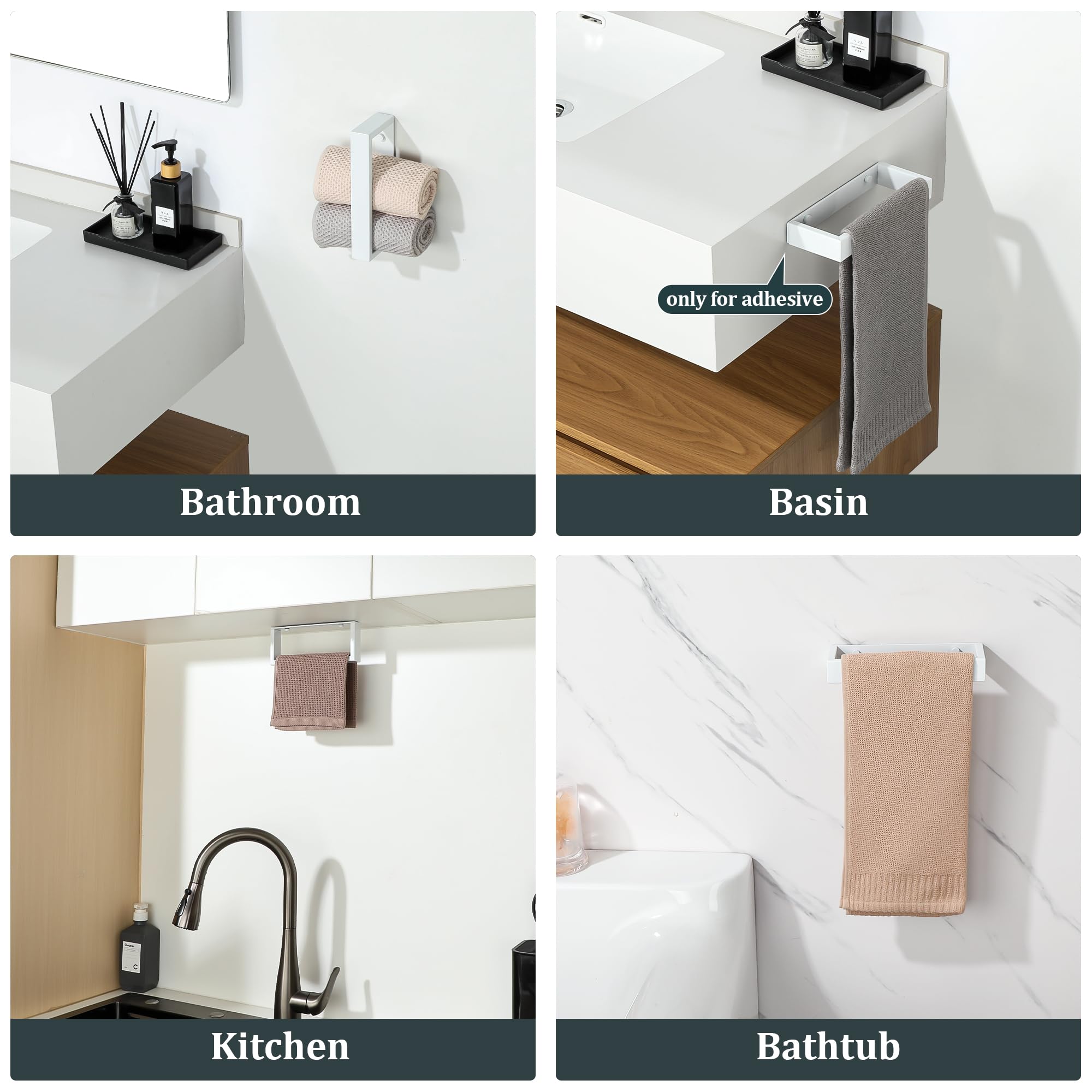 SAYAYO Porta Asciugamani Bagno Bianco Porta Asciugamano Autoadesivo Porta Salviette da Parete 20CM Anello Portasciugamani Bidet Per Bagno Cucina, in Acciaio Inox