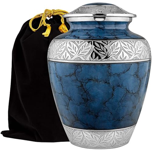 Trupoint Memorials Cremation Urns for Human Ashes, Decorative Burial Urn for Adult Men and Women, Large Dark Blue with Silver Lining