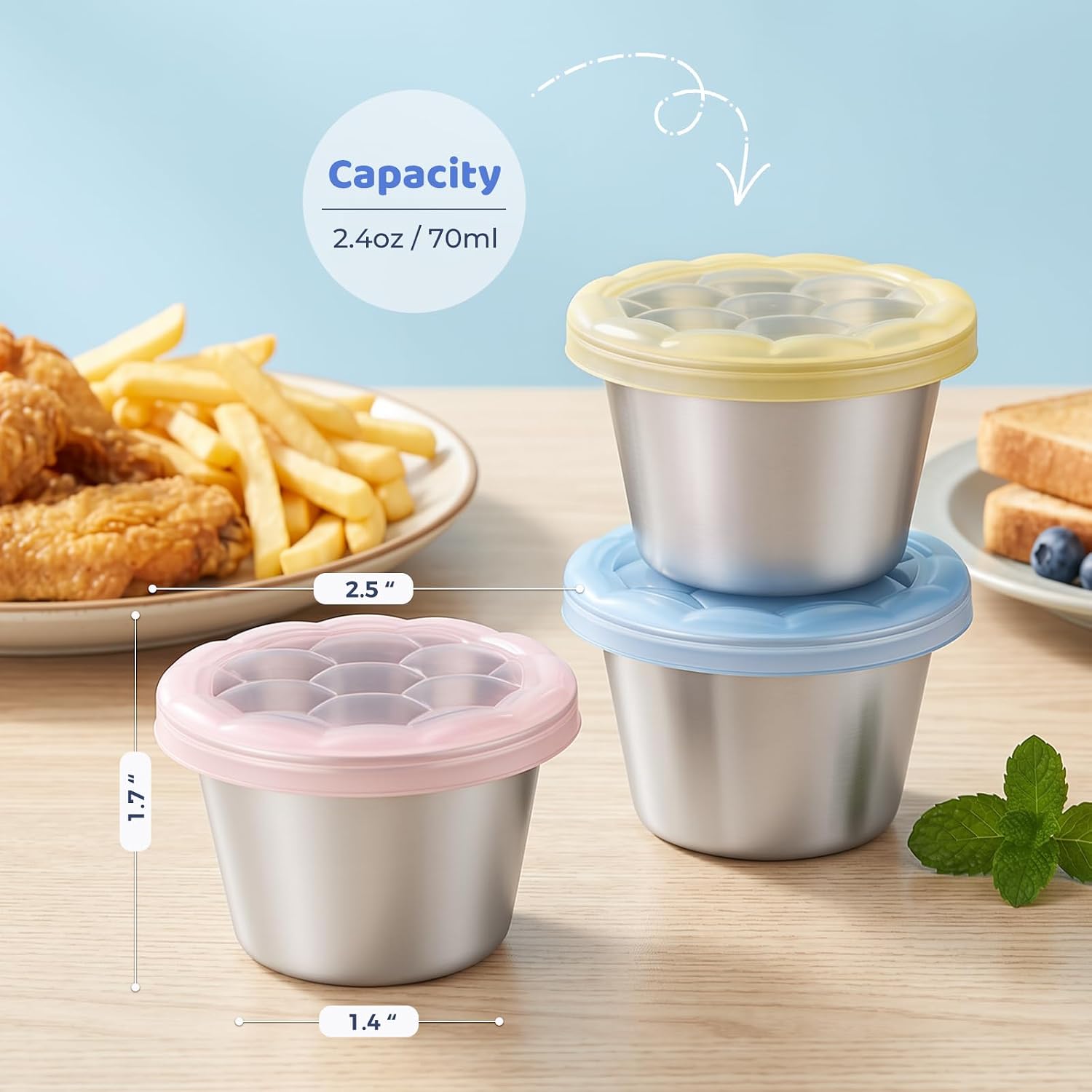 2.4oz Salad Dressing Containers with See-Through Lids, 8 Pack