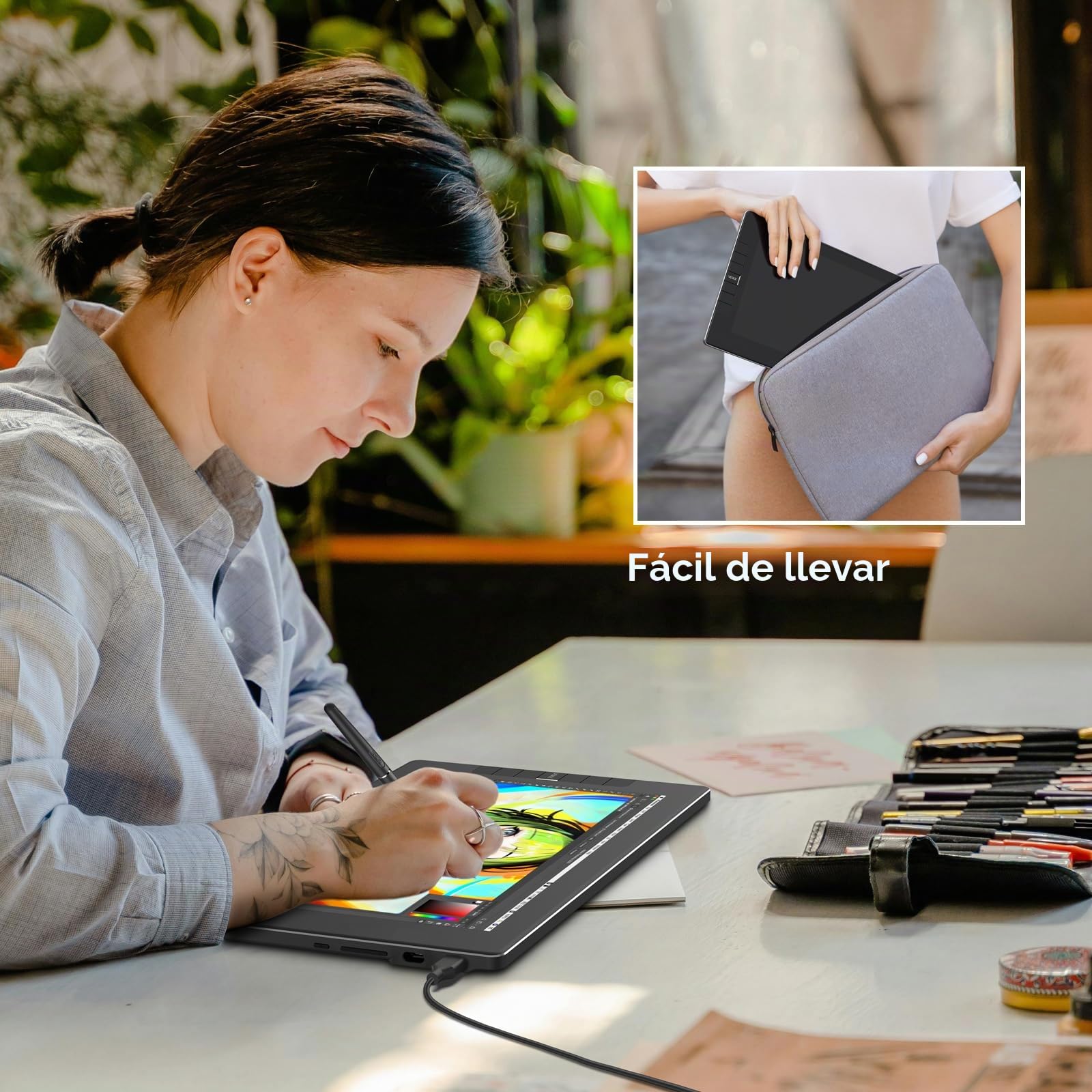 VEIKK VK1200 - Tableta de Dibujo de 11.6 Pulgadas con Pantalla, 8192 Niveles de presión sin batería, función de inclinación, 6 Teclas de Acceso Directo, para Artistas, Estudiantes y Principiantes