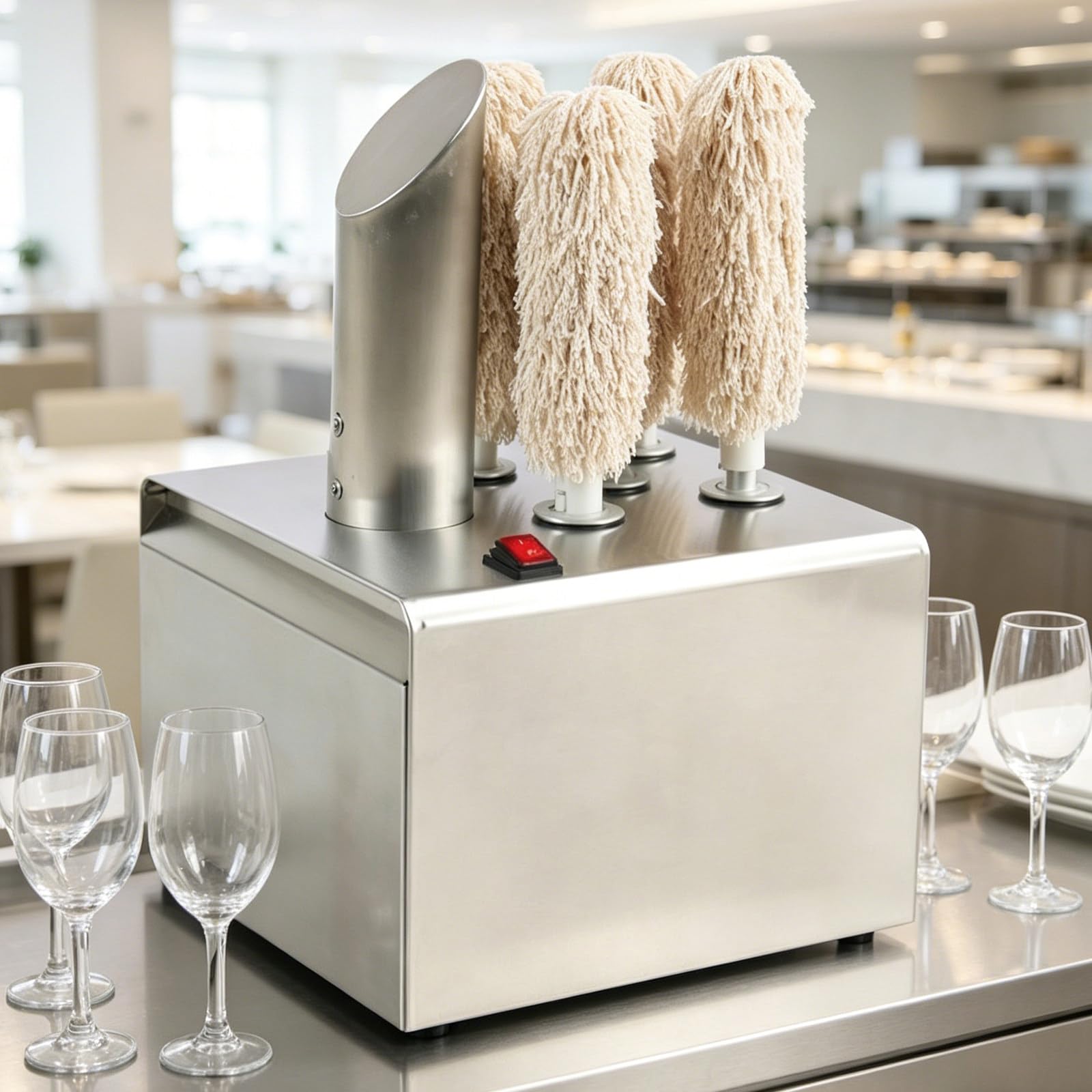 Polisseuse de verre professionnelle - Équipement de polissage électrique pour restaurants et bars - Idéal pour les magasins de dessert - 8 têtes pour un nettoyage efficace de la verrerie