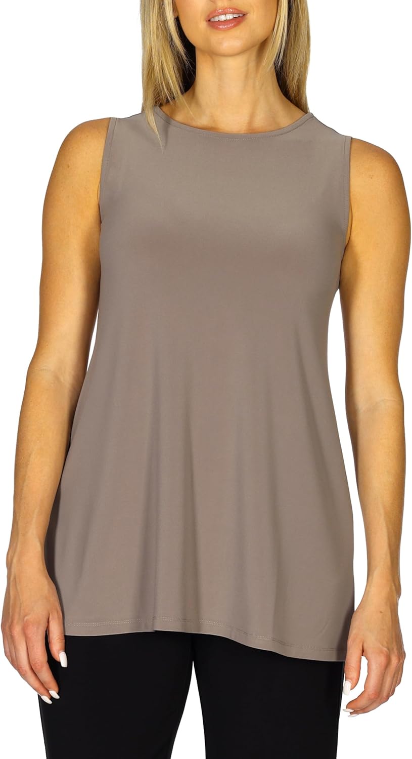 Selousuá Women’s Knit Sleeveless Tunic Top – Stylish Boat Neck, A-Line Tunics for Women – Figure Flattering Tunic Tank