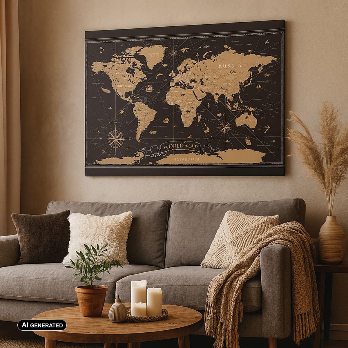 Lienzos decorativos 100x70cm Cuadro Sobre Lienzo Moderno Mapa Del Mundo Antiguo Retro Grande Dormitorio Cocina Cuadros Pared Imágenes Cuadros Decoracion Salon Wall Art Prints Decor AA100x70-5430