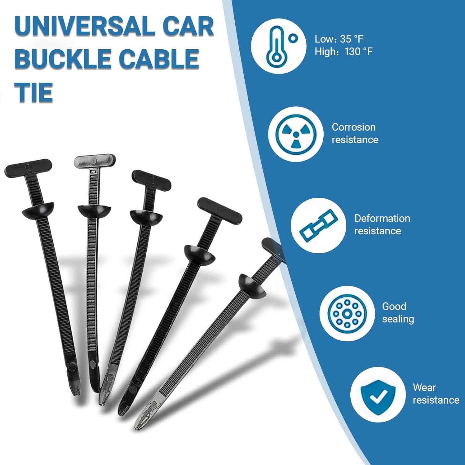 Universal T-type Nylon Cable Ties，Self-Locking Buckle Clips Zipper Clips for Automotive Repair, Desktop Cable Bundling, Machine Room Cable Management，Pack of 100