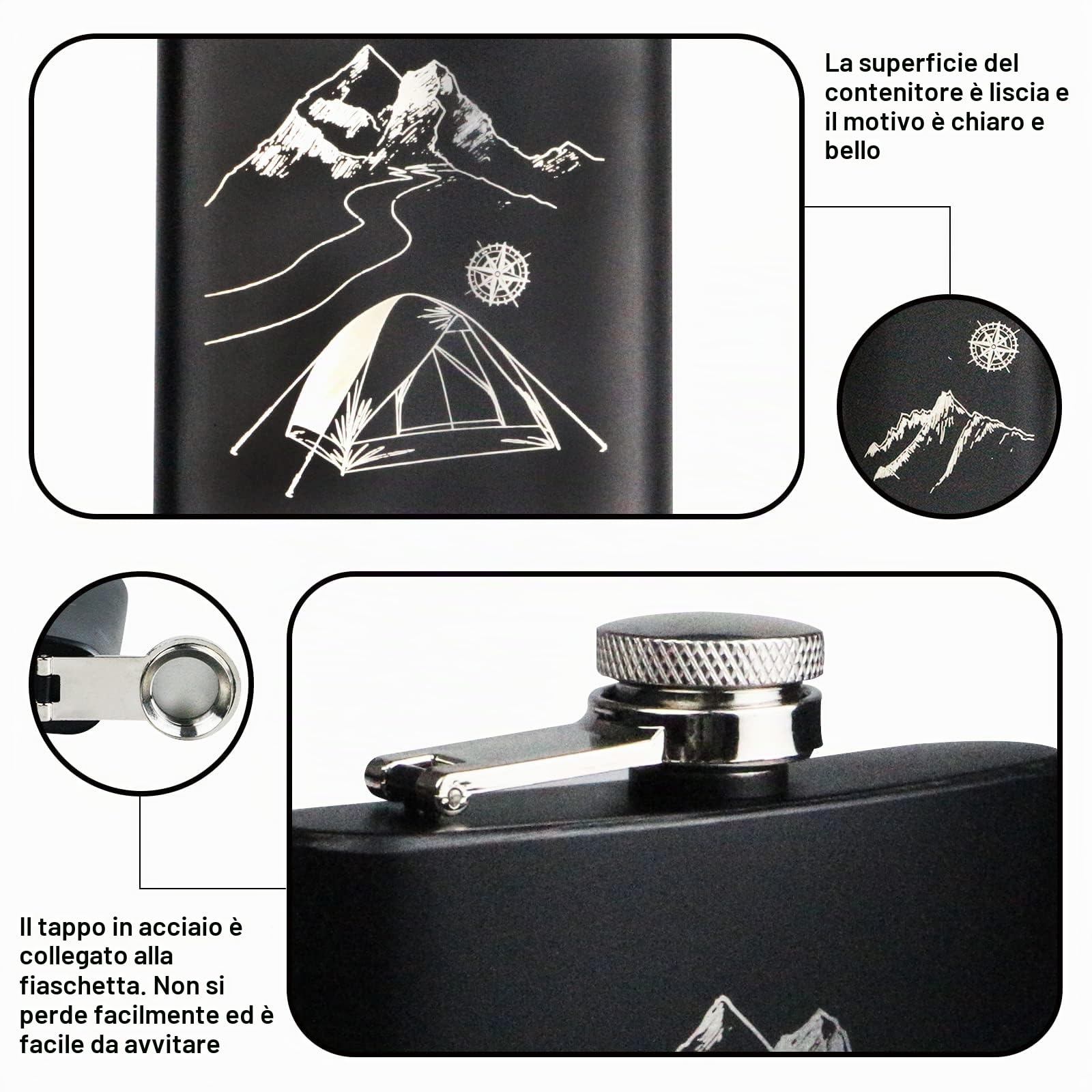 Set fiaschetta in acciaio inox, 260 ml, mini bottiglia di liquore Upscale portatile, regalo alcolico (grigio per outdoor)