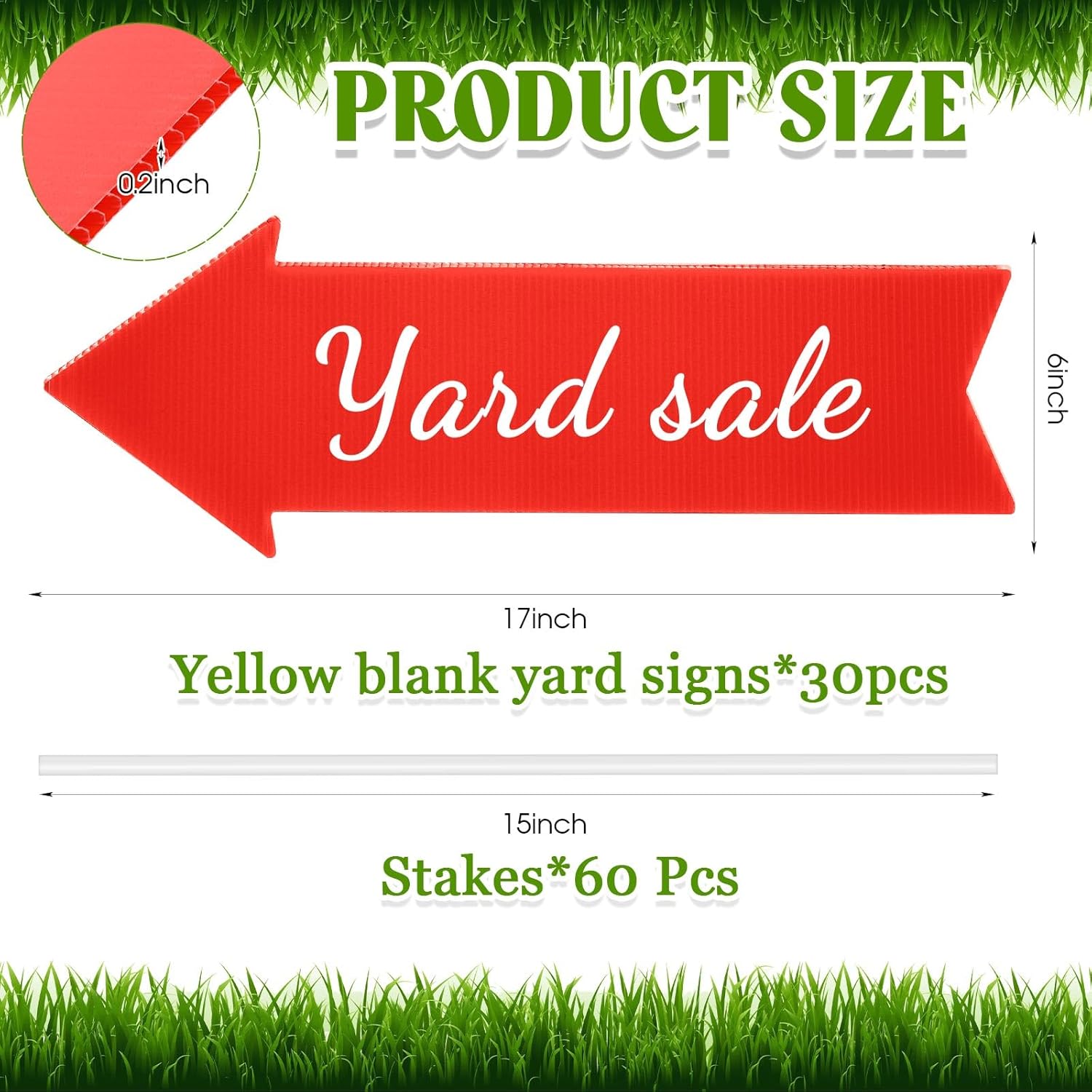 Queekay 30 Pack Blank Arrow Signs with Stakes 17 x 6 Inches Yard Sales Signs Wedding Directional This Way Yard Sale for Ceremony and Reception Wedding Birthday Party Decorations(Red)