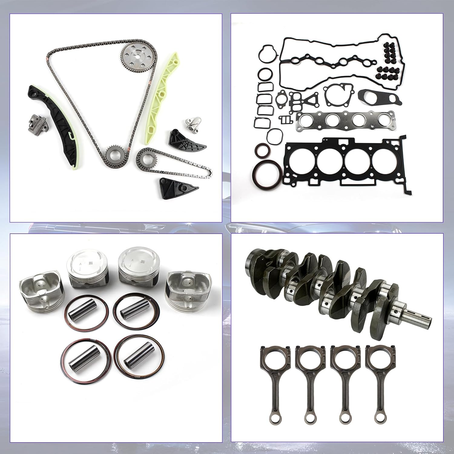 G4KE 2.4L Engine Overhaul Rebuild Kit Fits for Hyundai Sonata Tucson, Kia Forte Magentis Optima Rondo Sportage 2.4L l4 DOHC 16 Valve OE 23111-2G200 24350-25000 24370-2G000 20910-2GL02