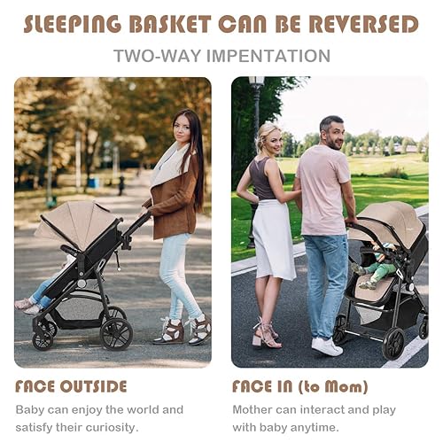 Miniatura 2 de BABY JOY Cochecito de bebé, cuna convertible 2 en 1 a cochecito, silla de paseo con funda para pies, soporte para tazas, gran espacio de Café