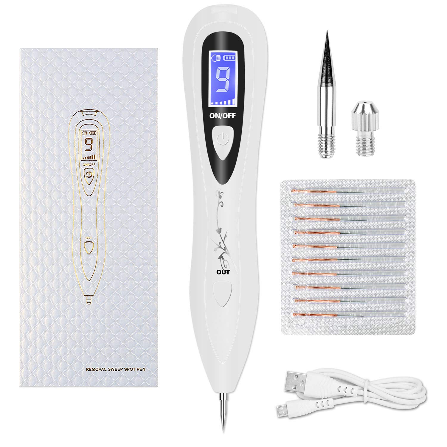 VOONEEN Skin Tags Remover Pen, Mole Remover with 9 Strength Levels &LED Spotlight, Portable Rechargeable Skin Tag Removal Pen for Wart, Freckle, Nevus, Dark Spot and Small Tattoo (White)