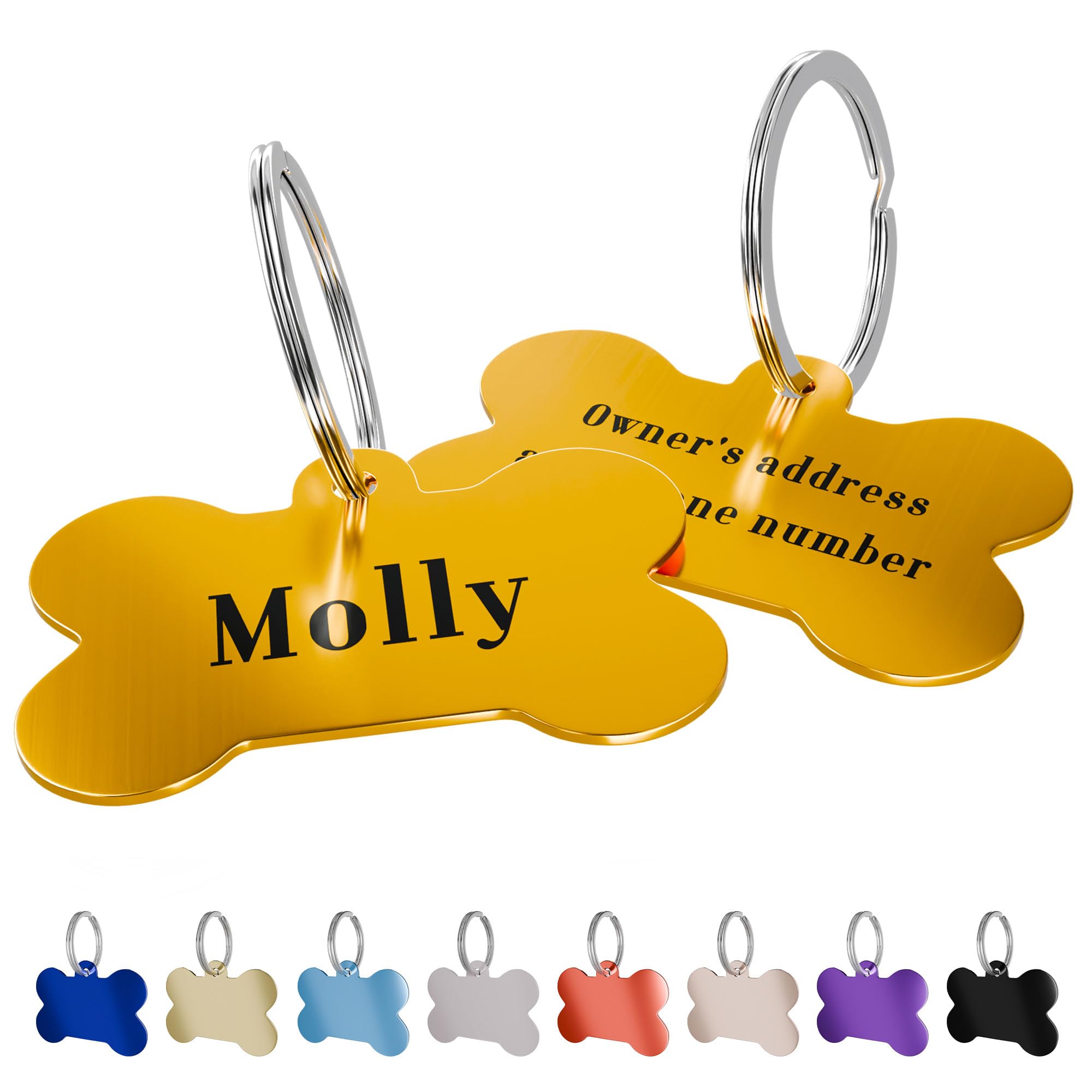 Charmify Dog Tags for Pets Engraved UK Prime – Personalised Bone Name Tag for Dogs | Custom Deep Engraved Pet ID Tag with Phone, Name & Address | Durable Dog Collar Tag, Made in UK (Gold, S) — image 1