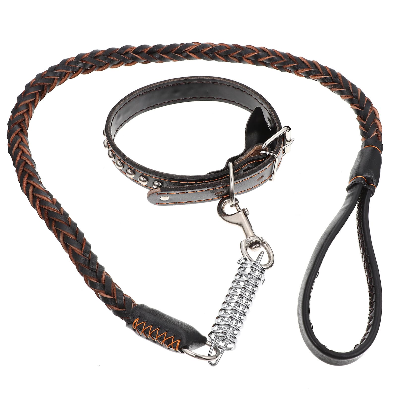 NUOBESTY Guinzaglio per Cani Grandi in Pelle Collare per Cani di Media Taglia Guinzaglio e Collare per Uso Esterno Corda Intrecciata Molla