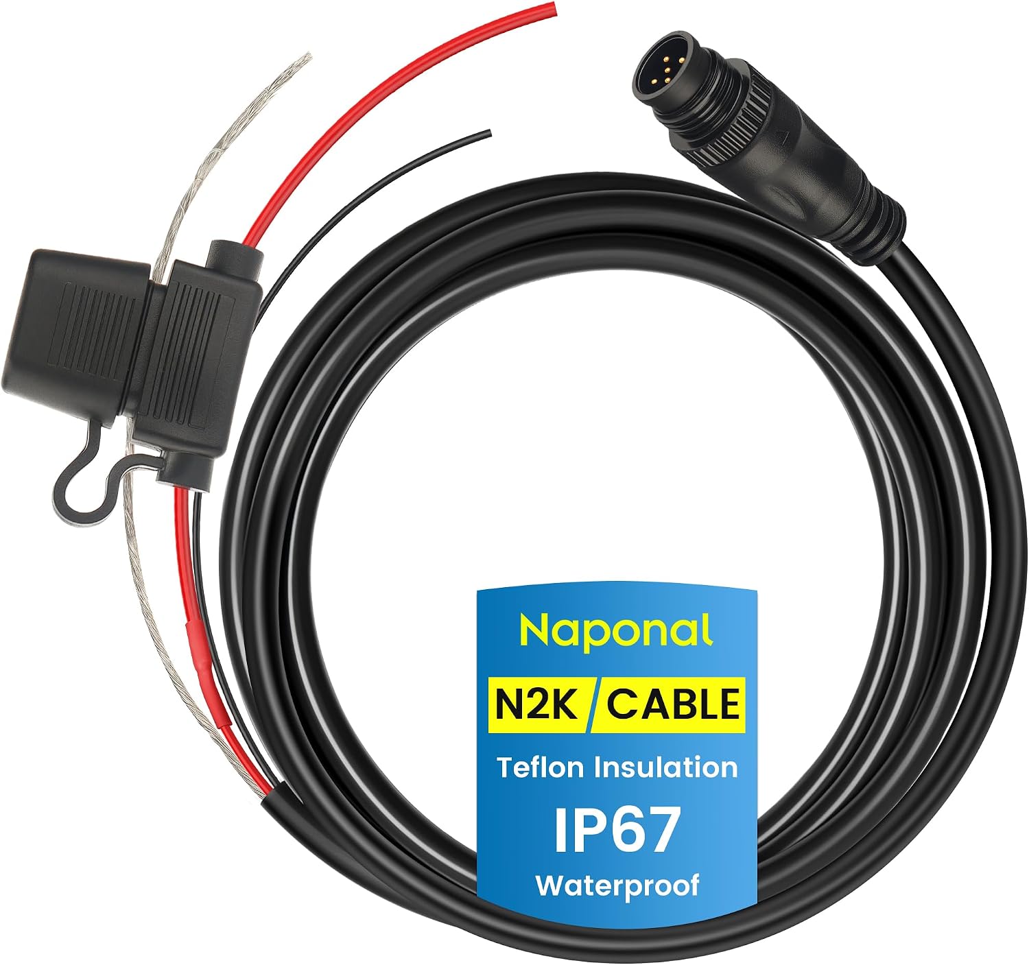 NMEA 2000 Power Cable with Fuse, 6.6 Ft Marine-Grade N2K Backbone Power Cord, Standard 5 Pin Micro C Male Connector – Fits Lowrance, Simrad, B&G (Navico), Garmin Networks