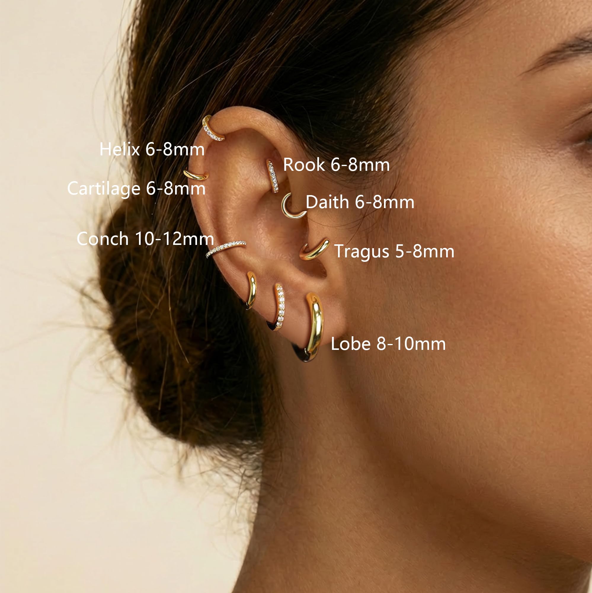 Maxcate 4 Pair Small Gold Hoop Earrings for Women Sensitive Ears - Hypoallergenic 14k Real Gold Plated Hoops Zirconia Cartilage Huggie Earrings Set Helix Piercing Earring Gold Jewelry for Women Gift - 5