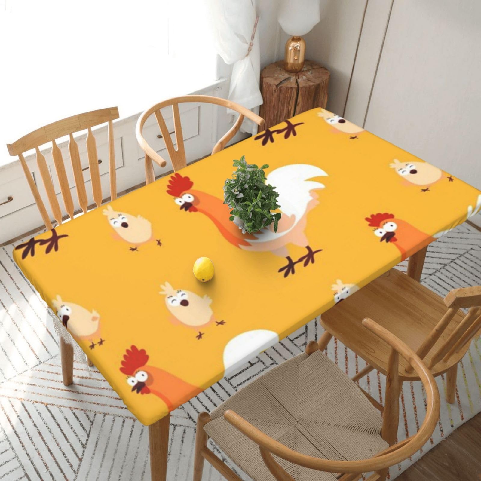 BNVSADC Chicken Chick Printed 5FT Tablecloth Polyester Kitchen Water Resistant Table Cloth Dining Table Decoration Table Covers, 152x76 CM