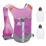 TRIWONDER Reflective Running Vest for Men Women Runners Hydration Pack Water Backpack for Marathon Race Cycling Hiking Festival Raves (Rose Red - with 2 Water Bottles)