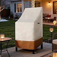 Vista 2 de RosieLily Fundas apilables de respaldo alto para taburetes de bar al aire libre, fundas impermeables para muebles de patio beige con asiento