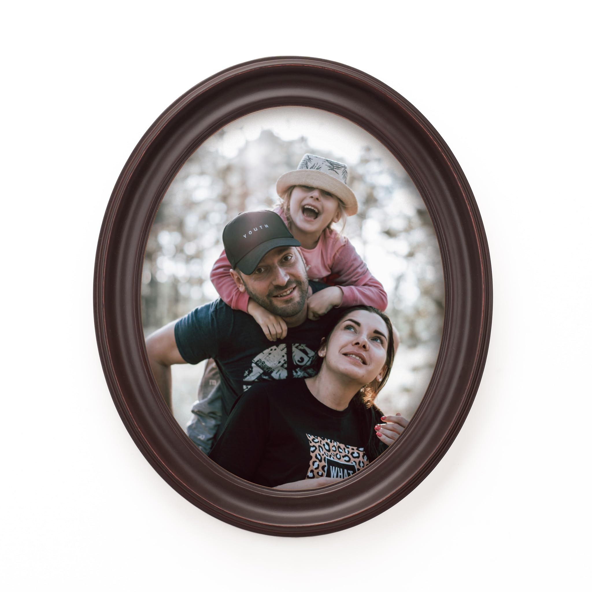 Eitida Decorative Wooden Oval Picture Frame, Espresso with Rubbed Rim, 8x10 Inches, Glass Front