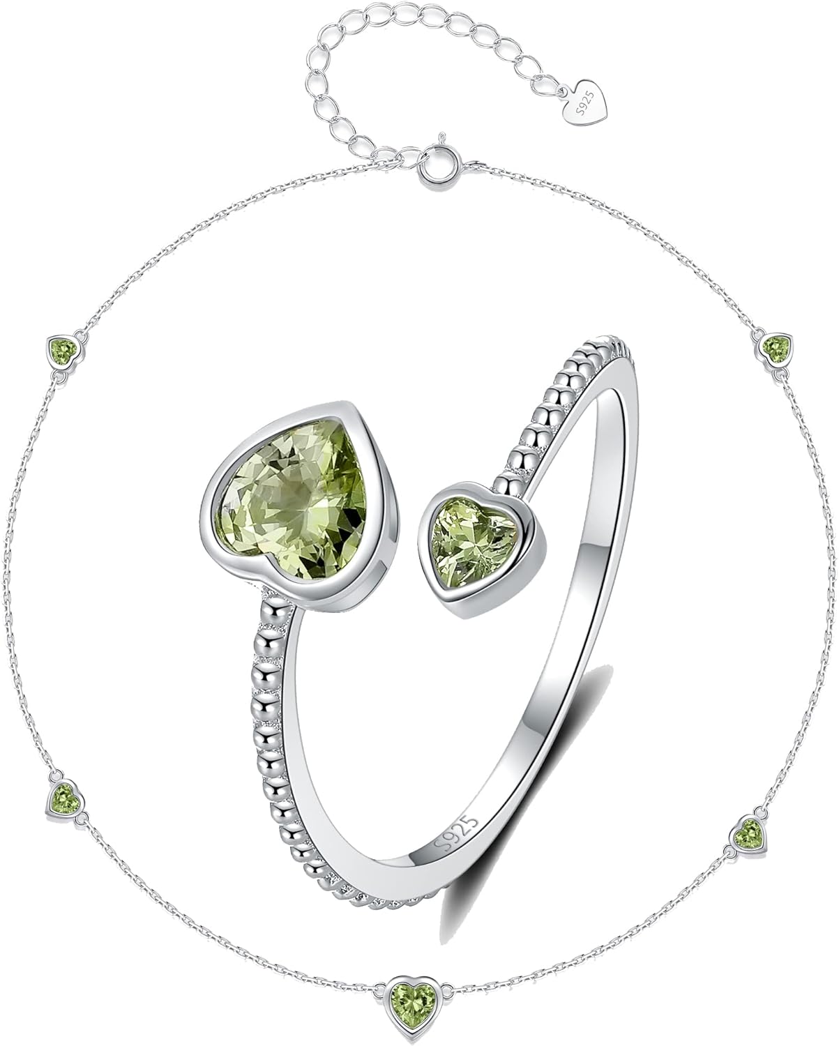 Step Forward 925 Sterling Silver August Birthstone Ring and Anklets for Women & Girls