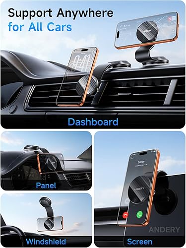 Miniatura 2 de ANDERY Car Phone Holder for MagSafe [360° Adjustable Memory Alloy Arm 2400gf Strongest Magnetic Power] Bendable Car Mount, Phone Holders for Your