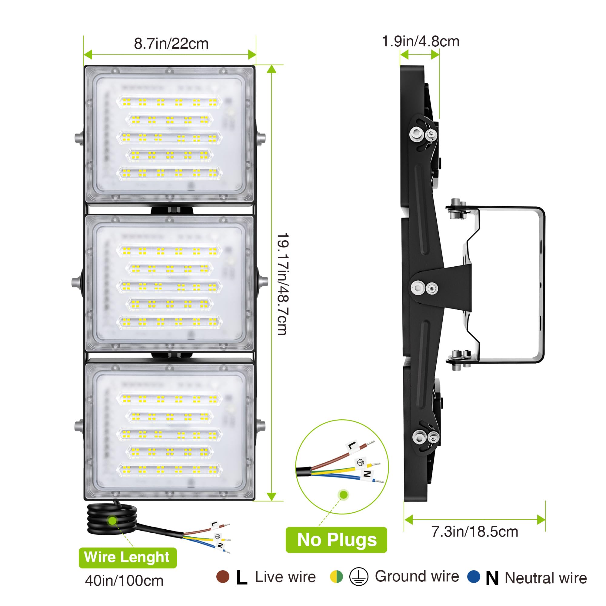 STASUN Faretto LED da 300 W, IP66, impermeabile, 30000 lm, illuminazione esterna a LED, equivalente a lampadine alogene da 1800 W, luce diurna, 6000 K, faretto regolabile per fienili, cortili e garage