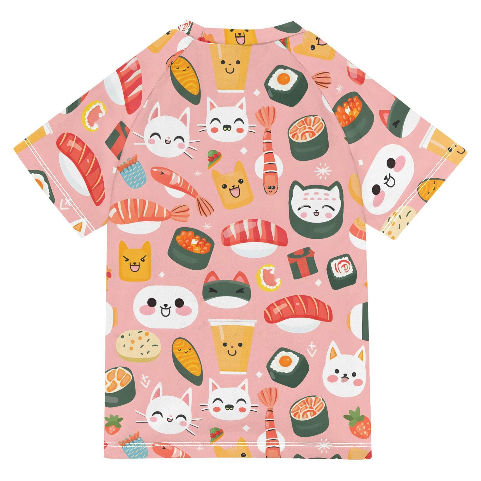 ALAZA Boys Swim Shirts Toddler Rash Guard Short Sleeve Rashguard Cat Sushi Japanese UPF 50+ 11-12T