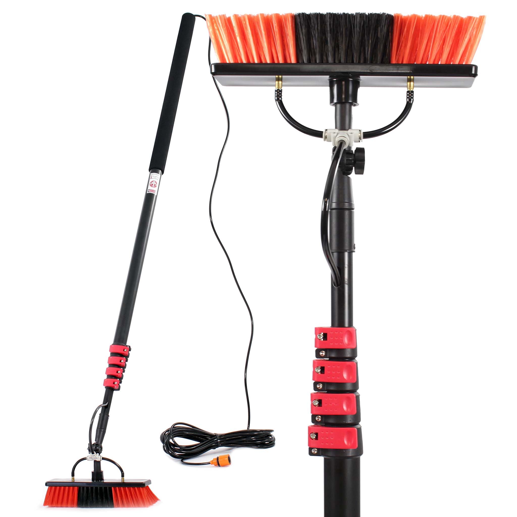 XPOtool Waschbürste Teleskopstiel und Wasserzufuhr Set, 9 m Stiel, 15 m Schlauch, Waschbesen u.a. für Fenster und Solarpaneele