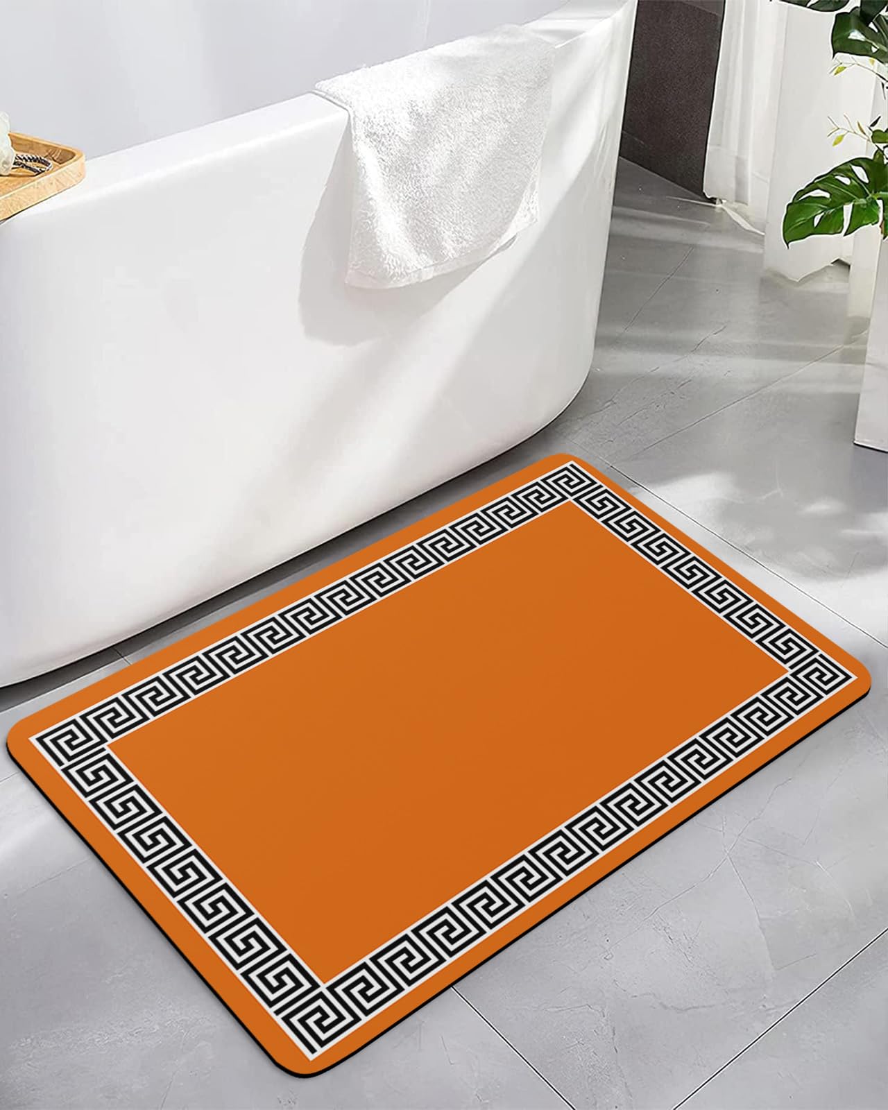 ALAGEO Geometric Greek Key Design Bath Mat Rug Quick Dry Absorbent Rubber Backed Bathroom Mat Orange Bathroom Rugs Fit Under Door-Bath Mats Shower Rug for Bathroom Floor Mat in Front of Sink 24"x 36"