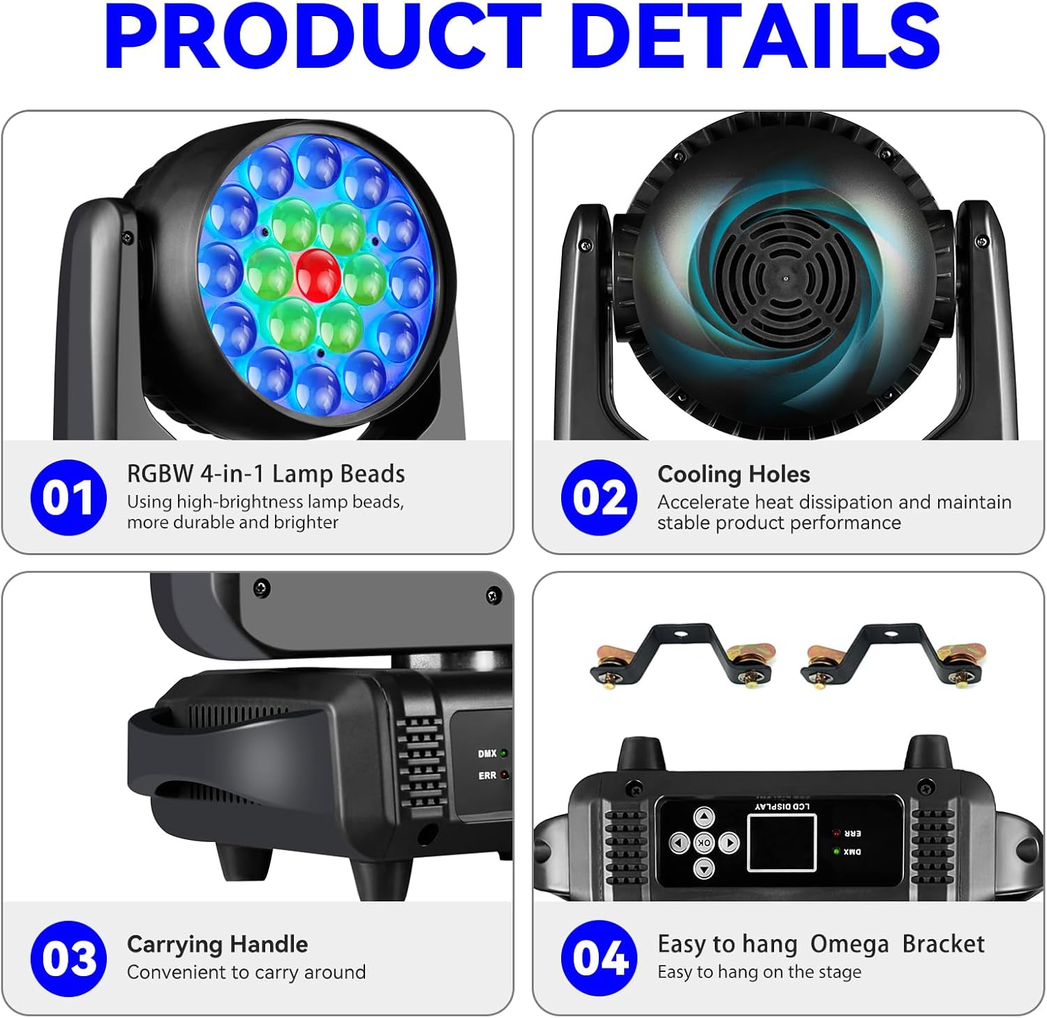 ZonQoonz 40W LED Moving Head Bühnenbeleuchtung, Discolicht Beam RGBW