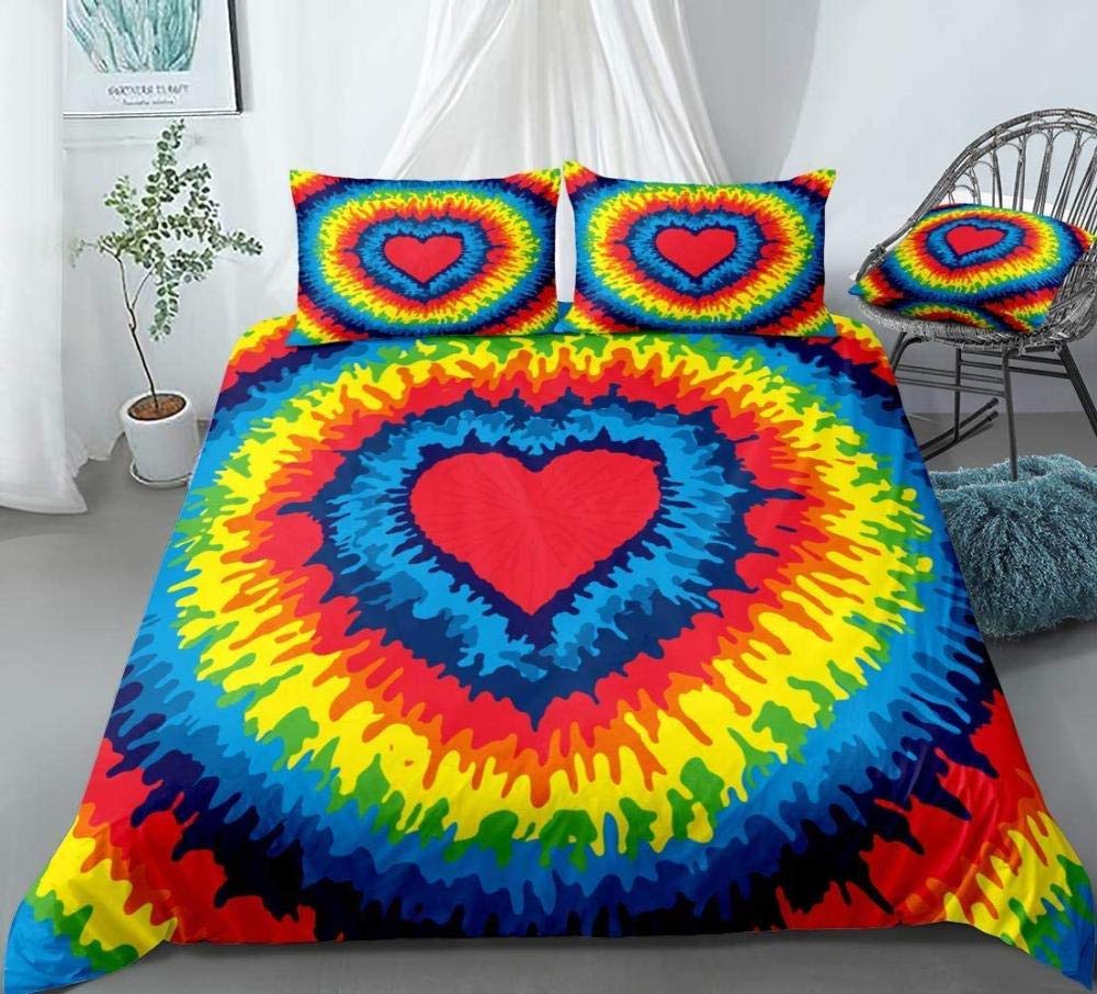 Kodaqo Cot Bed Duvet Cover Set Rainbow creative abstract watercolor pattern 3D Printed Microfiber Hypoallergenic Soft With Zipper Closure 3 Pcs Bedding Set 94x86 inch For Kids Boys Teens Room Decor