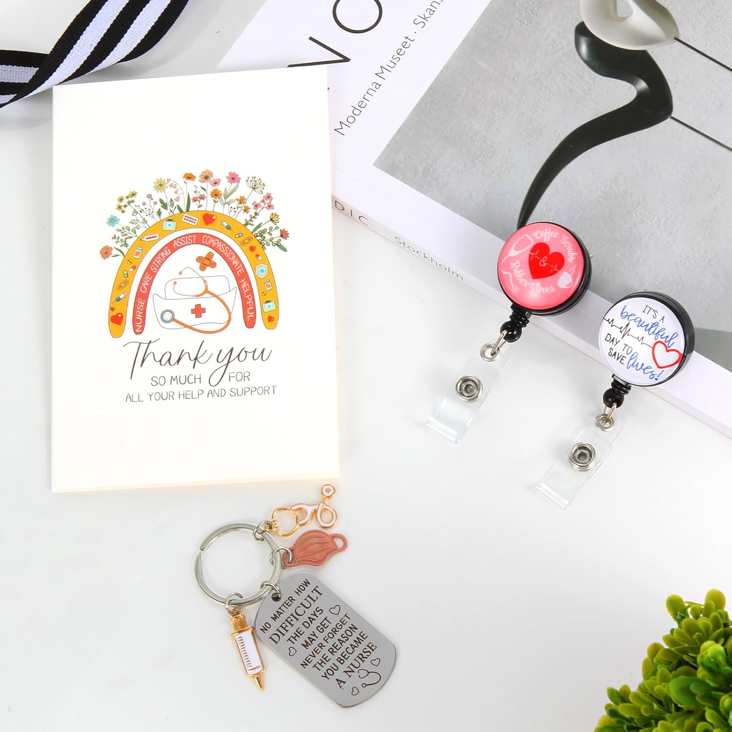 Nurse Appreciation Gifts: Canvas Beach Bag, Glass Cup, Socks, Keychain, Badge Reel Holder - Image 3