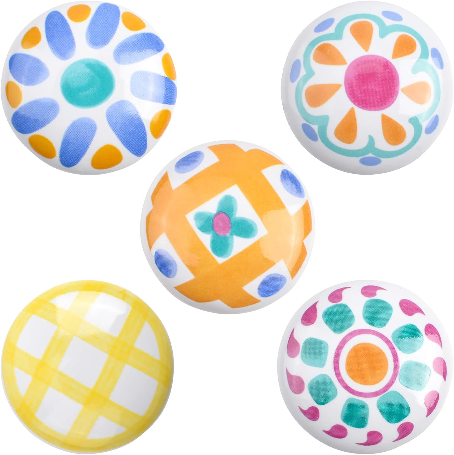 MOROBOR 10PCS Sun Pattern Ceramic Handle Kids Dresser Knobs Vintage Decorative Cabinet Knobs Ceramic Knobs for Cabinets and Drawers,Diameter 1.5inch (5 Styles)