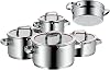 WMF Function 4 Induction Cooker 5 Pieces Polished Cromargan Stainless Steel Glass Lid with 4 Pouring Functions Induction Saucepan Interior Scale