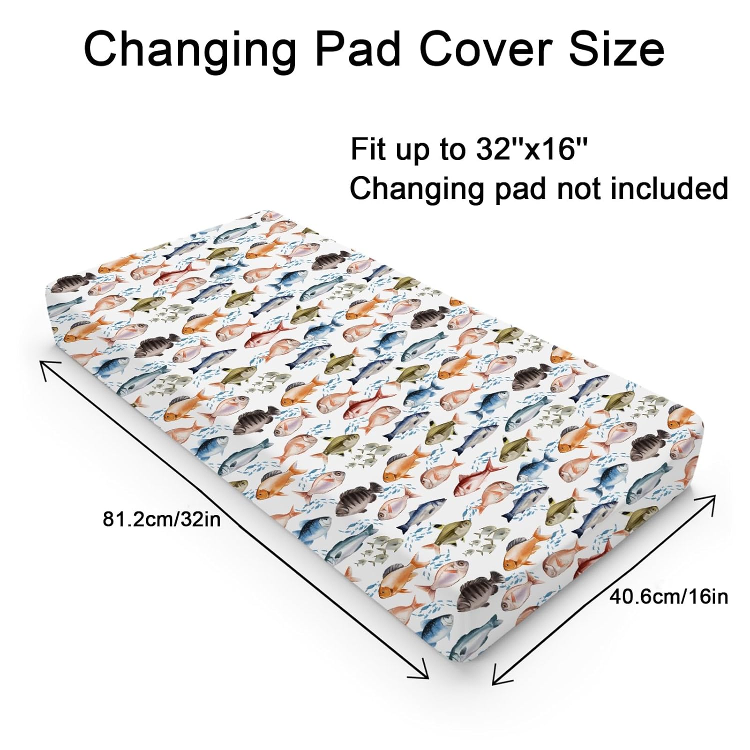 Watercolor Fish Baby Changing Pad Covers for Boy Girl 32''x16'' Freshwater Fishes Fitted Diaper Changing Table Pad Sheets Fishing Lovers Gift Comfort Soft Breathable Nursery Baby Changing Table Mats