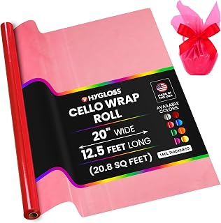 Hygloss Products Roll Cellophane Wrap for Crafts, Gifts, and Baskets 20 Inch x 12.5 Feet, Pink
