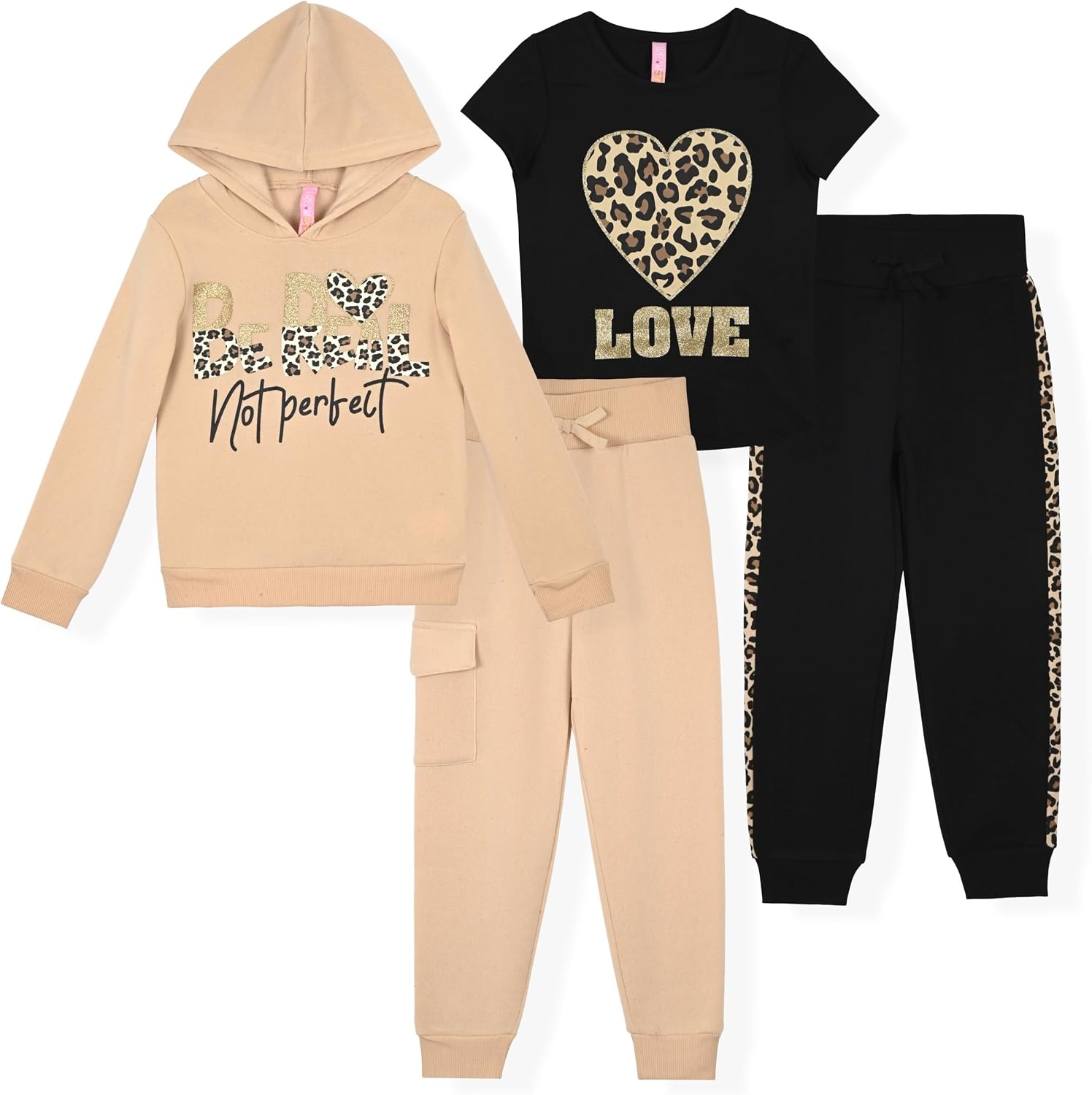 Dreamstar Girls Fleece 4-Piece Set – Cozy Top and Jogger Sweatpants, Soft Mix & Match Loungewear for Kids, Tweens & Teens