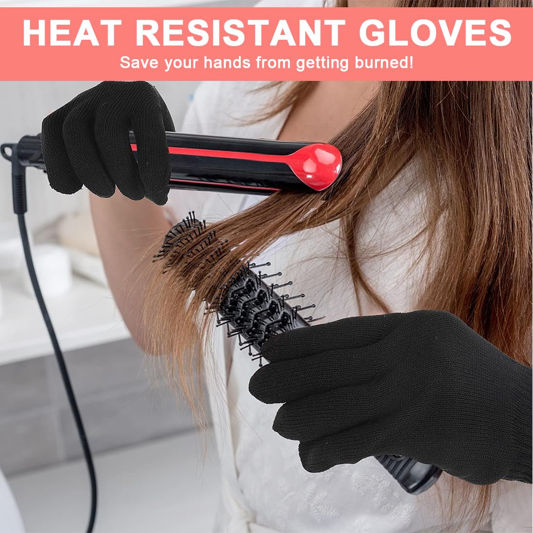 2 Pcs Gants Contre La Chaleur De Protection et 1 Coussin Anti-brûlure, Gant de Coiffure,Gant de Protection,Gants Coiffure Anti Chaleur,Professionnels Gants Anti Chaleur pour Coiffure