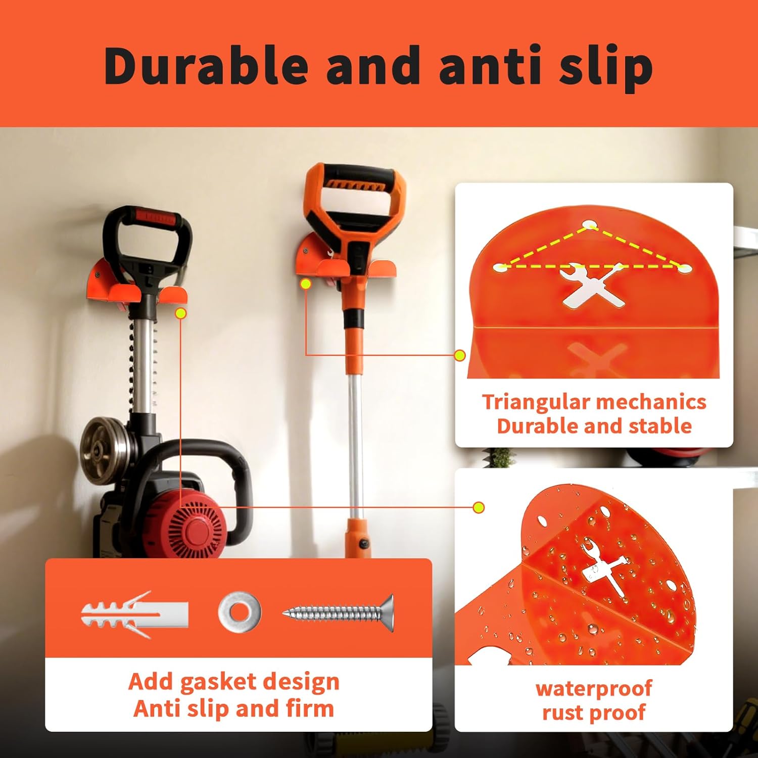 2pcs Trimmer Rack Wall Mount, Weed Eater Hanger for Garage Wall, Heavy Duty Weedeater Rack, Chainsaw Holder, Shed Organizer, Weed Eater Holder for Shed Organization