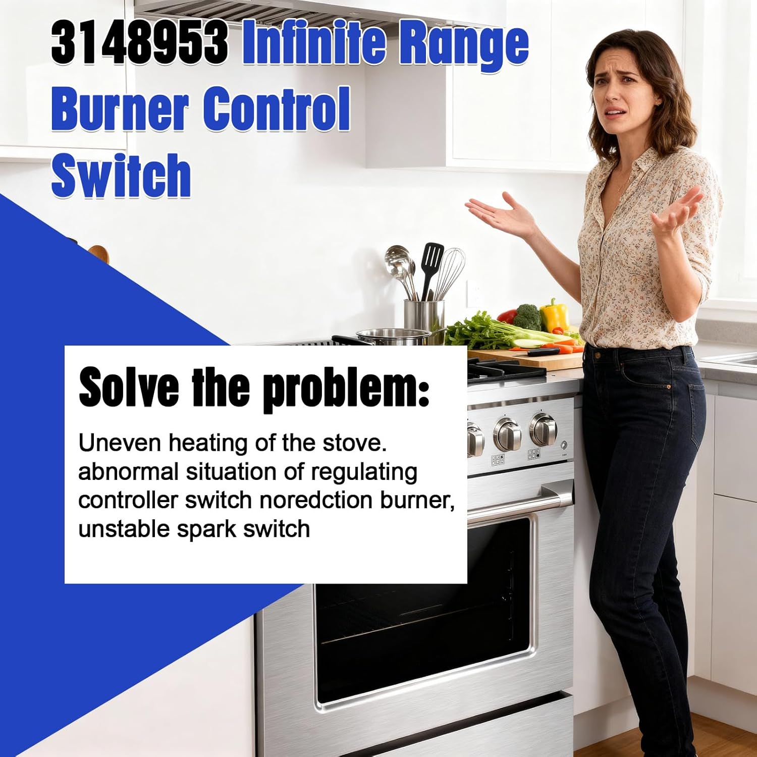 3148953 WP3148953 NL812101 OEM Replacement Range Surface Burner Infinite Switch for Whirlpool KitchenAid Maytag Amana Kenmore Electric Ranges