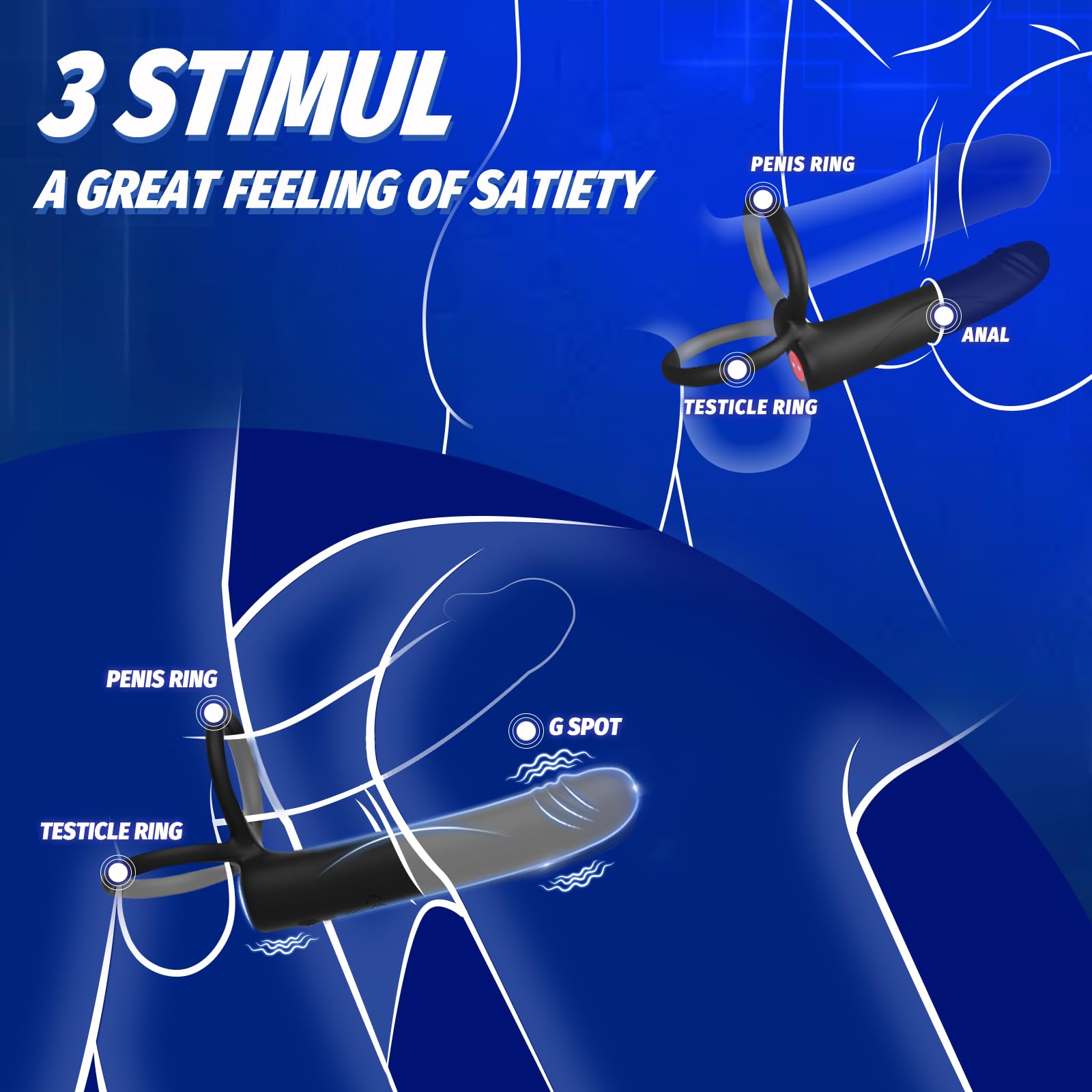 Anal Dildo Vibrator Sex Toys for Men, Strap-On Dildo Butt Plug with Vibrating Cock Ring, Male Penis Vibrator with 10 Vibration Modes, Double Penetration Pleasure for Men and Couples Adult Sex Toys: Black