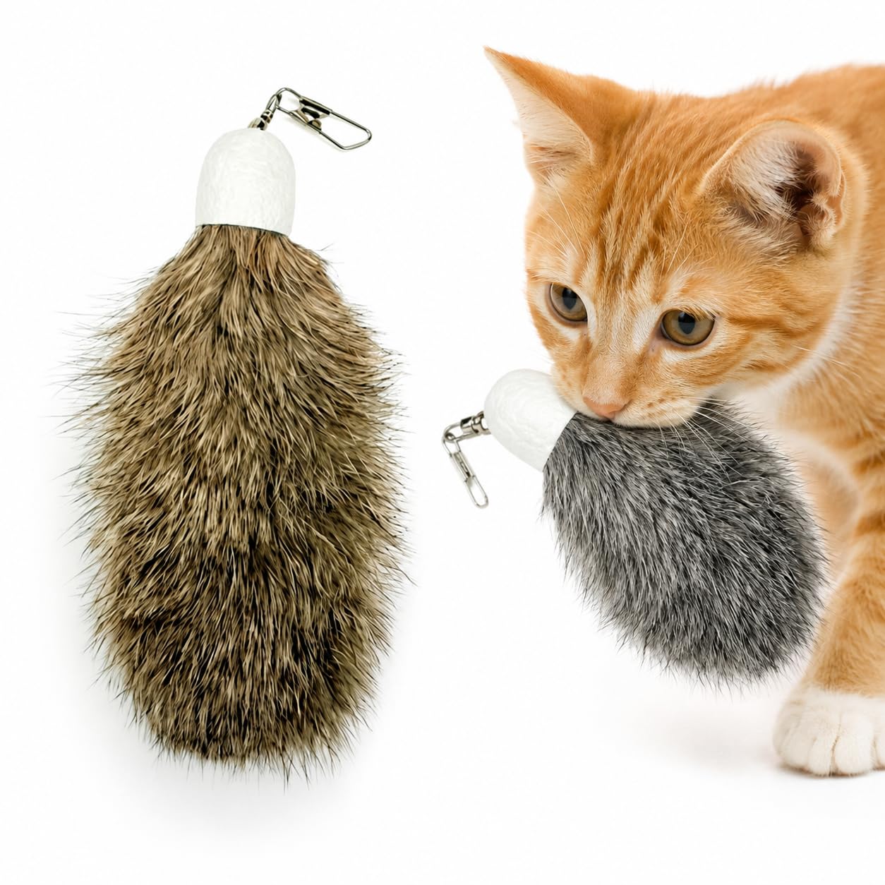 ZAYLUMO 猫じゃらし 交換用 2個セット 天然ウサギ毛 猫おもちゃ 付け替え用 交換ヘッド 静音設計 室内猫用 じゃらし用 ひとり遊びにも対応