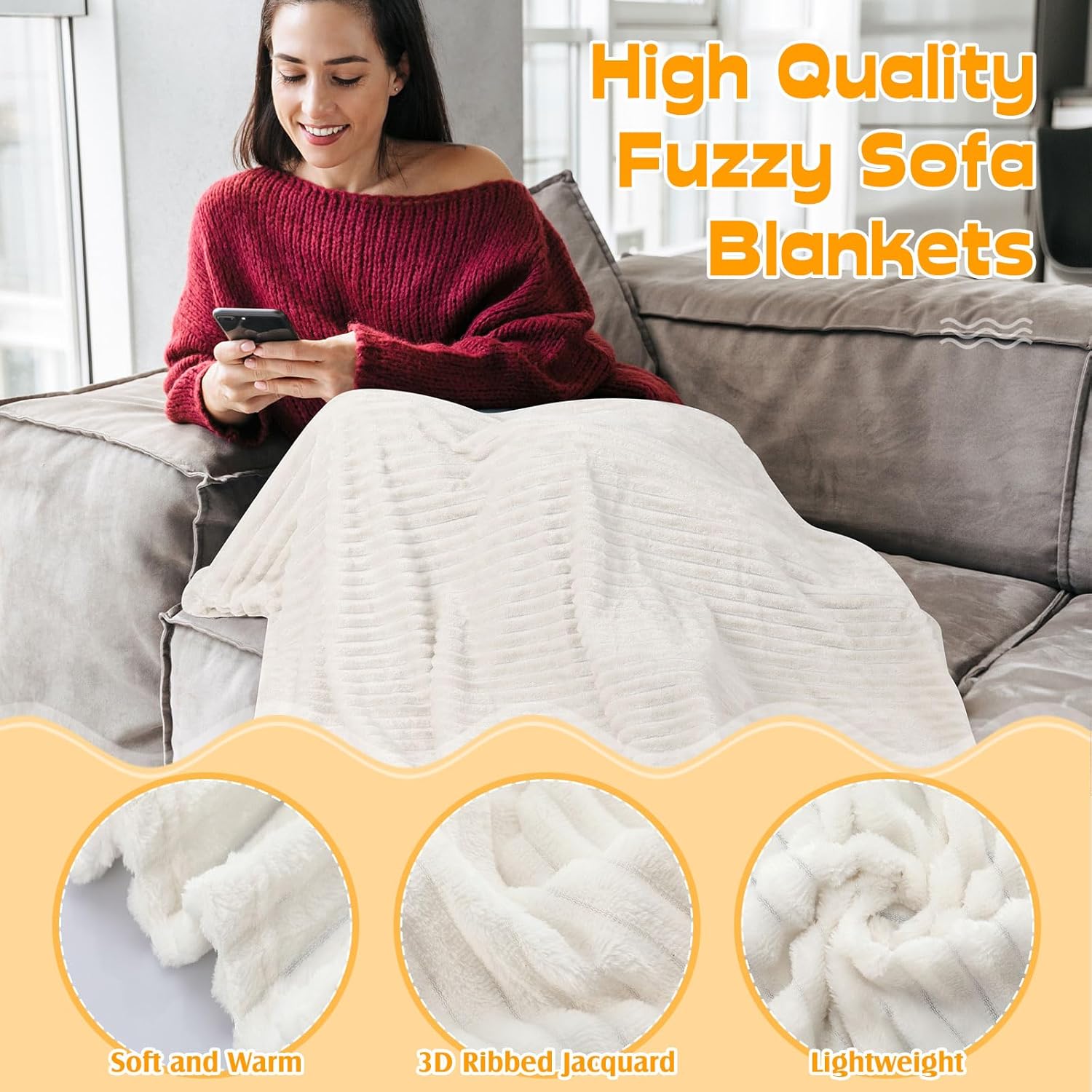Buryeah 50 x 60 Inches Fleece Throw Blanket Soft Cute Warm Plush Flannel Fluffy Blankets for Sofa Couch Bed Seasons Employee Appreciation Gifts Bulk(White, Beige,10 Pack) - Image 4